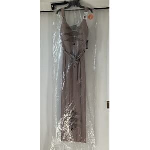 GUESS Women's Crystal Pleated Maxi Waist Tie Dress - Taupe - Size 2 - NWT
